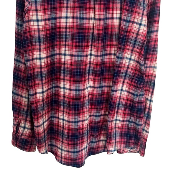 Express Boyfriend Red and Blue Sparkle Panel Plaid Long Sleeve Button Up Size M - Picture 7 of 11